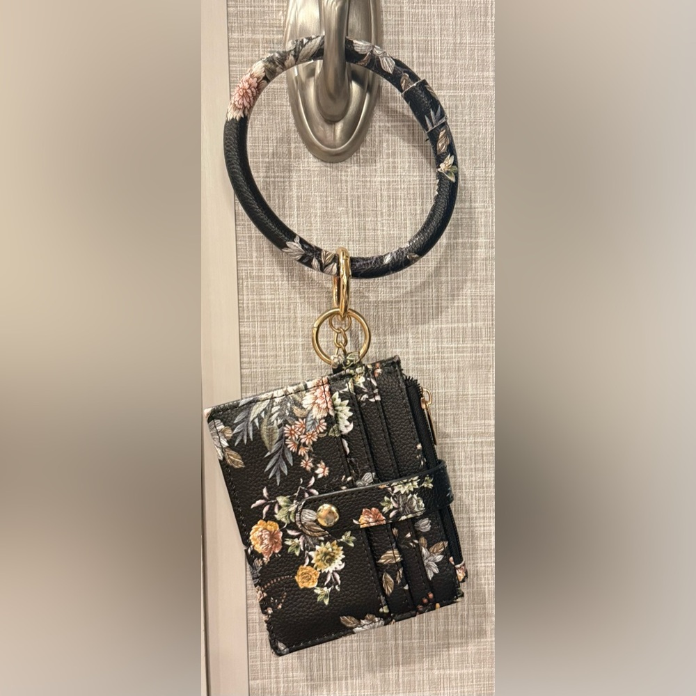 Floral Black Wristlet Wallet Set - Picture 2 of 2